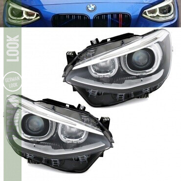 Phares avant BMW Série 1 F20 F21 Angel Eyes LED Look Xénon 2011-2014 Noir