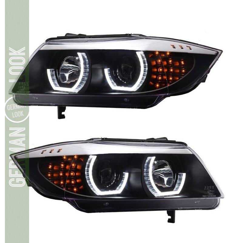 Paire de phares Angel Eyes BMW Série 3 E90 E91 LCI (2008-2011) – LED Look M Performance