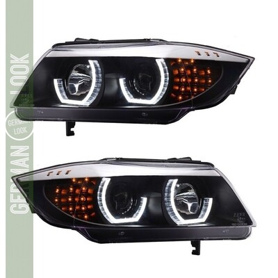 Paire de phares Angel Eyes BMW Série 3 E90 E91 LCI (2008-2011) – LED Look M Performance