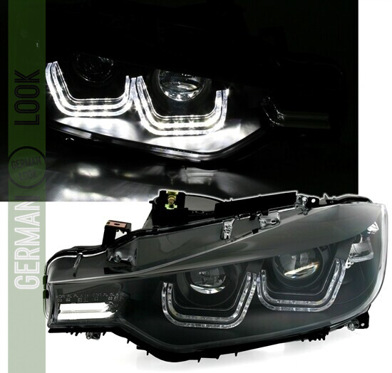 Paire de Phares Avant Angel Eyes Fond Noir BMW Série 3 F30 F31 2011-2015