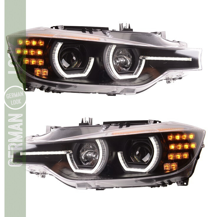 Paire de Phares Avant Angel Eyes Fond Noir BMW Série 3 F30 F31 2011-2015