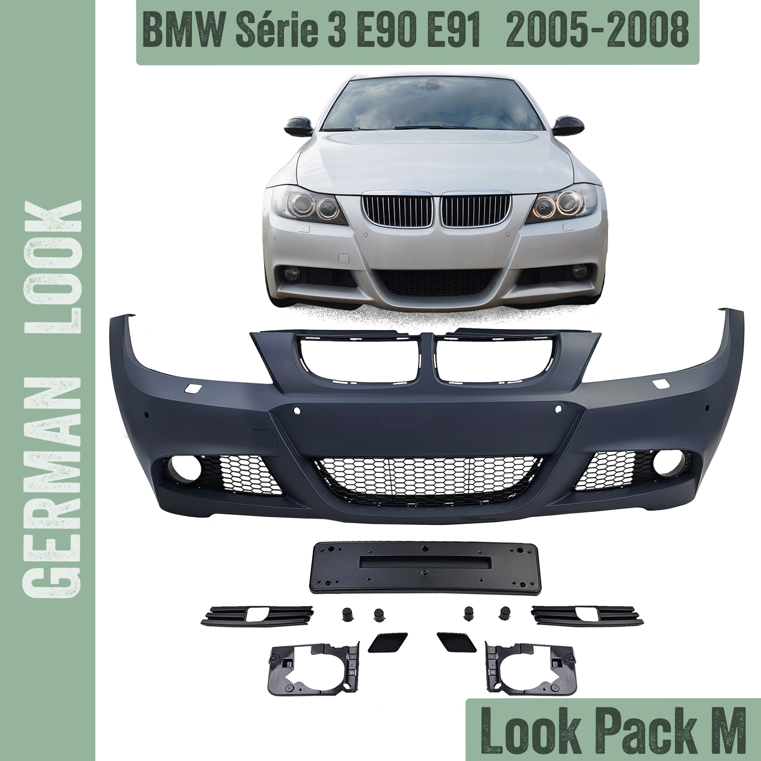 Pare-chocs avant Pack M BMW Série 3 E90 E91 2005-2008 – Look OEM ABS haute qualité Pare-chocs avant Pack M BMW Série 3 E90 E91 2005-2008 – Look OEM ABS haute qualité