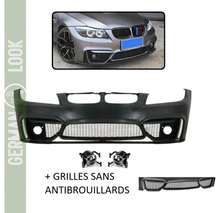 Pare-chocs avant Look Pack M4 BMW Série 3 E90 E91 (2005-2008) – Kit complet ABS avec antibrouillards