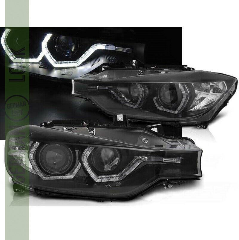 Paire de Phares Avant Angel Eyes Fond Noir BMW Série 3 F30 F31 2011-2015 Paire de Phares Avant Angel Eyes Fond Noir BMW Série 3 F30 F31 2011-2015