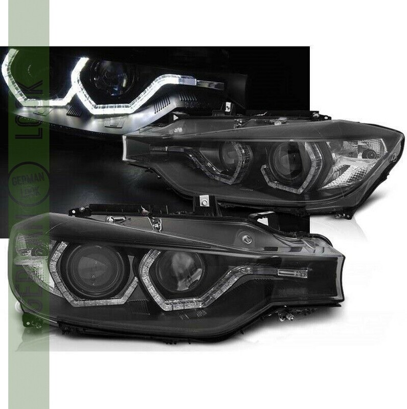 Paire de Phares Avant Angel Eyes Fond Noir BMW Série 3 F30 F31 2011-2015