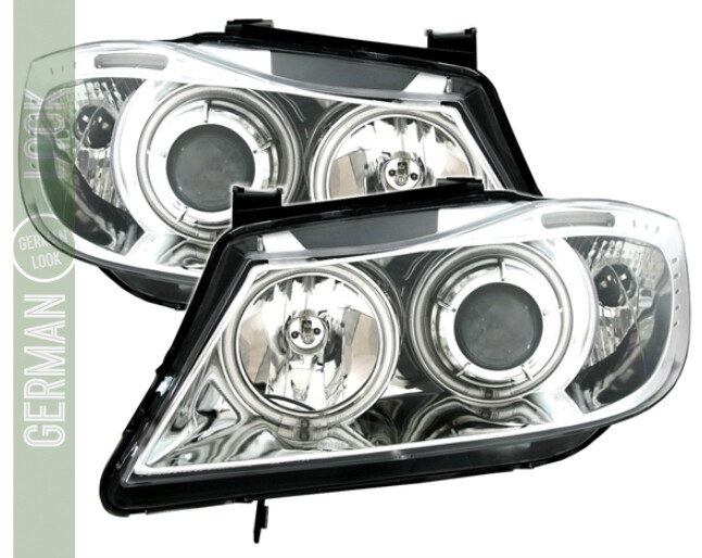 Phares Angel Eyes BMW Série 3 E90 E91 2005-2008 chrome – Look Xénon halogène OEM
