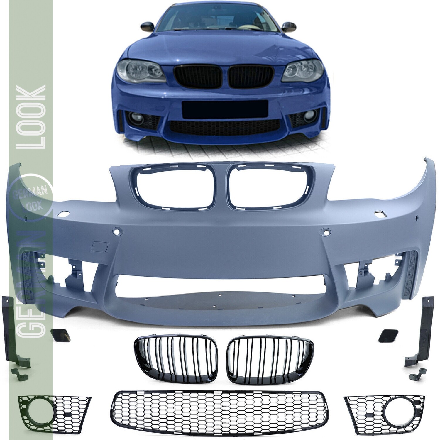Pare-chocs avant M1 BMW Série 1 E81 E82 E87 E88 avec calandres Pare-chocs avant M1 BMW Série 1 E81 E82 E87 E88 avec calandres