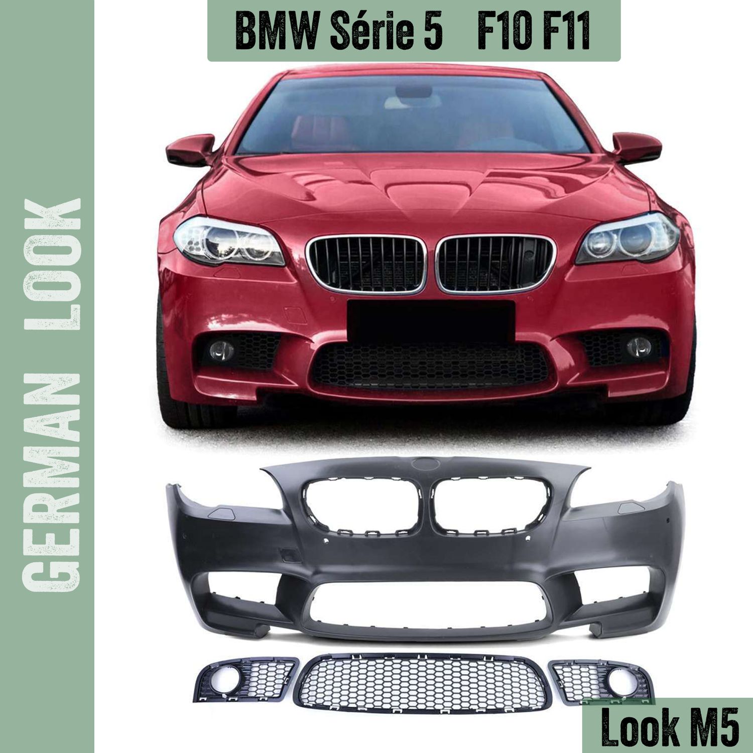 Pare-chocs avant BMW Série 5 F10 F11 Look Pack M M5 Performance avec trous PDC
