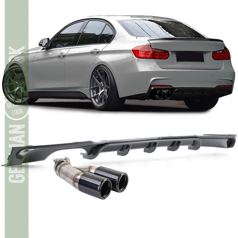 Diffuseur Arrière Noir Mat + Double Sortie Noire BMW Série 3 F30 F31 Pack M 2011-2019