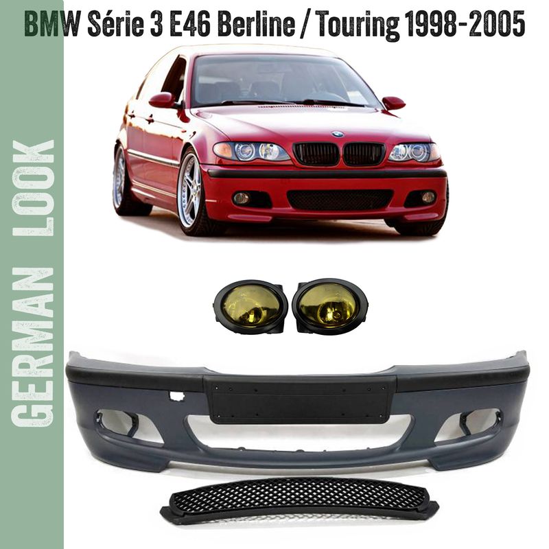 Pare-chocs avant Pack M2 pour BMW Série 3 E46 Berline Touring 1998-2005 avec antibrouillards jaunes