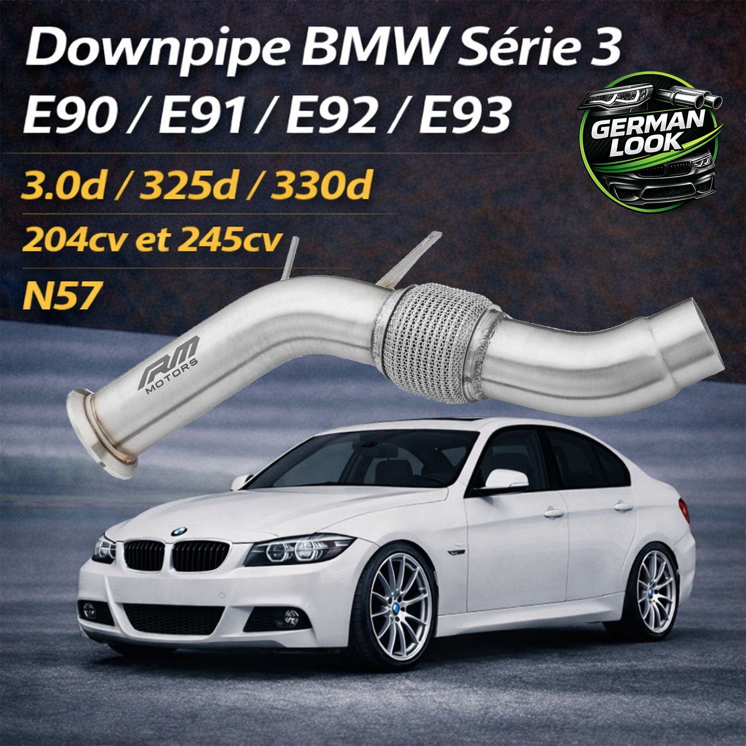 Downpipe BMW E90 E91 E92 325d 330d N57 Inox 76mm RM Motors