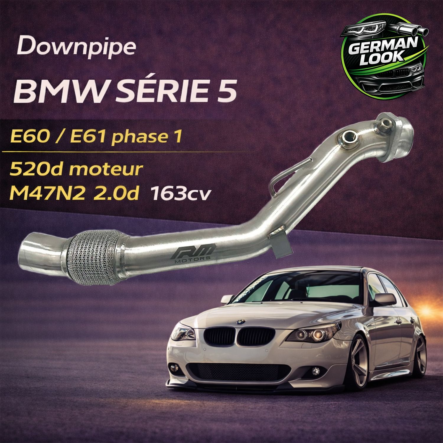 Motor M47N2 2.0d 163hp da fase 1 do BMW 5 da série E60 e E61 do RM do downpipe Motor M47N2 2.0d 163hp da fase 1 do BMW 5 da série E60 e E61 do RM do downpipe