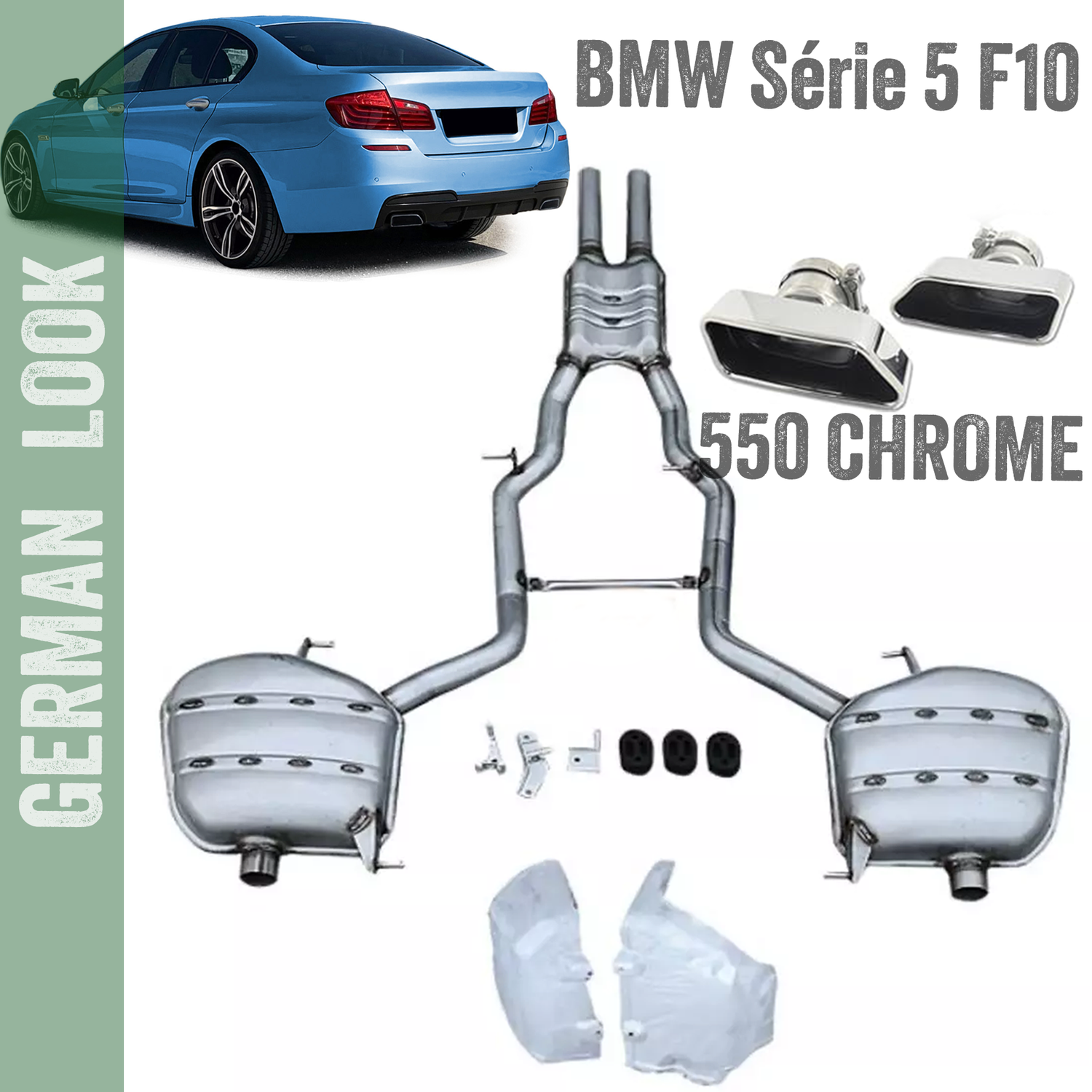 Silencieux BMW Série 5 F10 (2010-2017) Embouts Chrome Look 550i / 550d – Échappement Sport