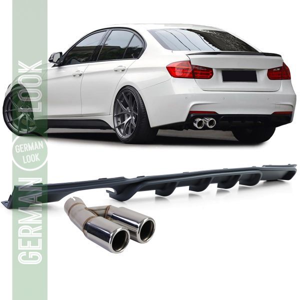 Diffuseur Arrière Noir Mat + Double Sortie Chromée BMW Série 3 F30 F31 316 318 320 Diffuseur Arrière Noir Mat + Double Sortie Chromée BMW Série 3 F30 F31 316 318 320