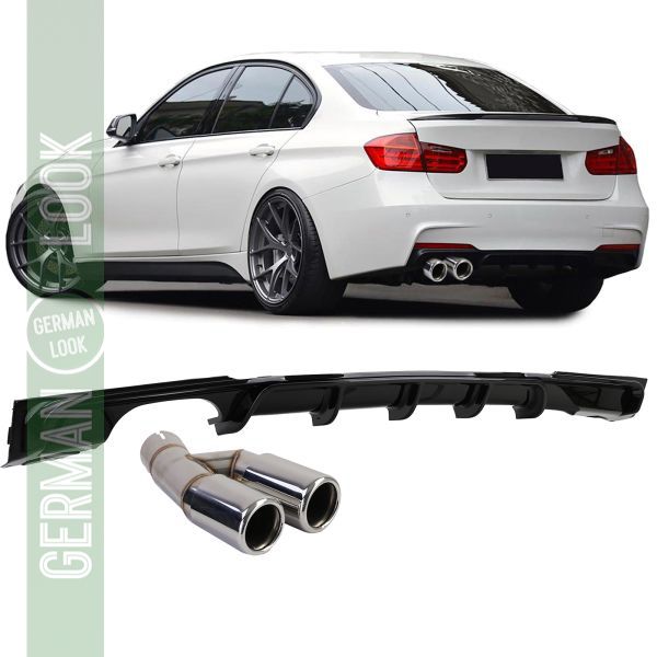 Diffuseur Arrière Noir Brillant + Double Sortie Chromée BMW Série 3 F30 F31 316 318 320