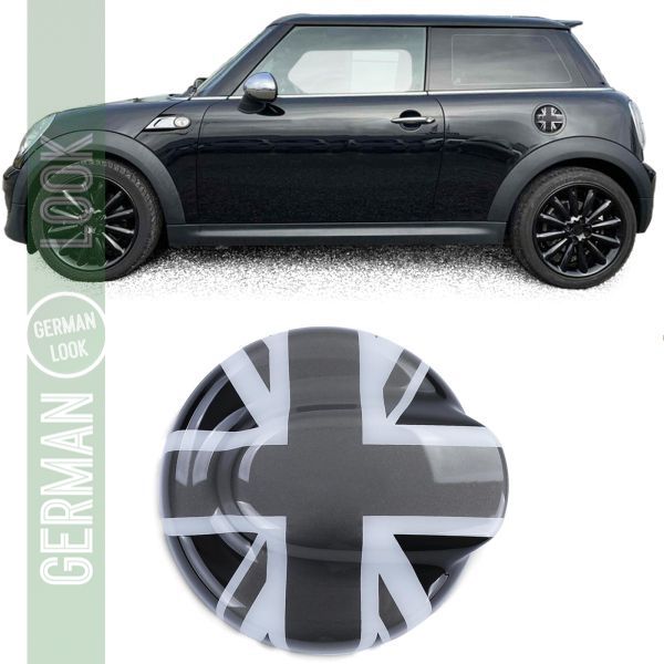 Couvercle de bouchon de réservoir drapeau gris blanc sur mesure pour Mini R55 R56 R57 06-13 Couvercle de bouchon de réservoir drapeau gris blanc sur mesure pour Mini R55 R56 R57 06-13