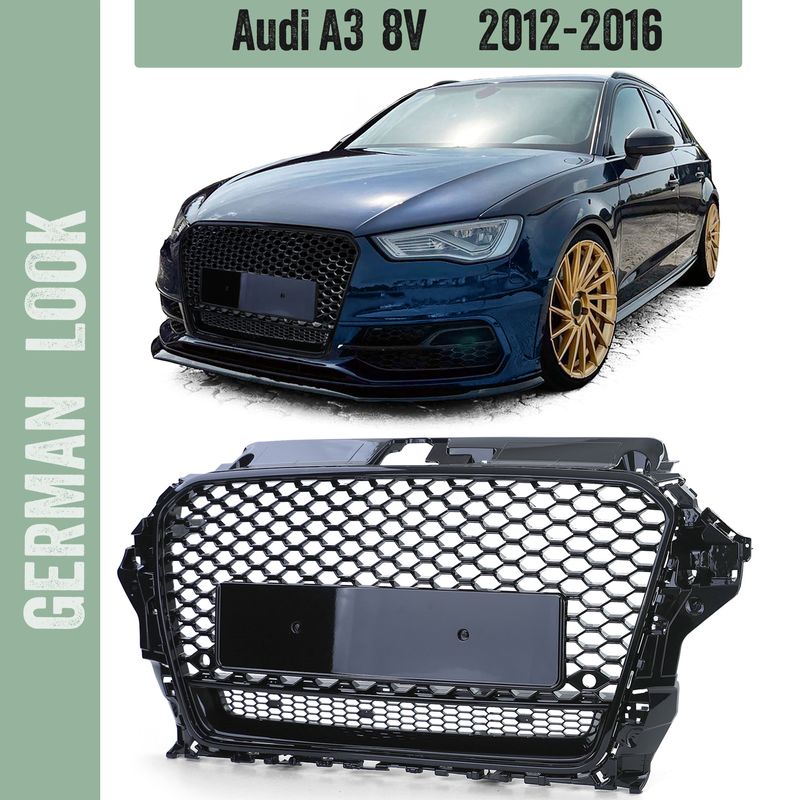 Grelha frontal sport calandre favo de mel preto brilhante para Audi A3 8V 12-16