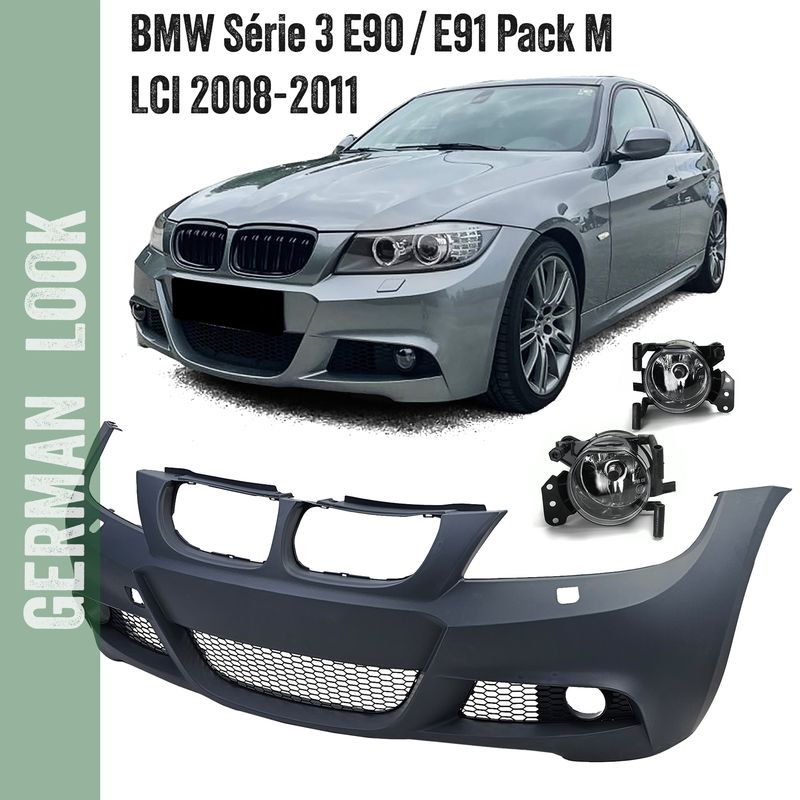 Pára-choques dianteiro Pack M para BMW Série 3 E90 E91 LCI sedan touring 2008-2011 + Faróis de nevoeiro brancos