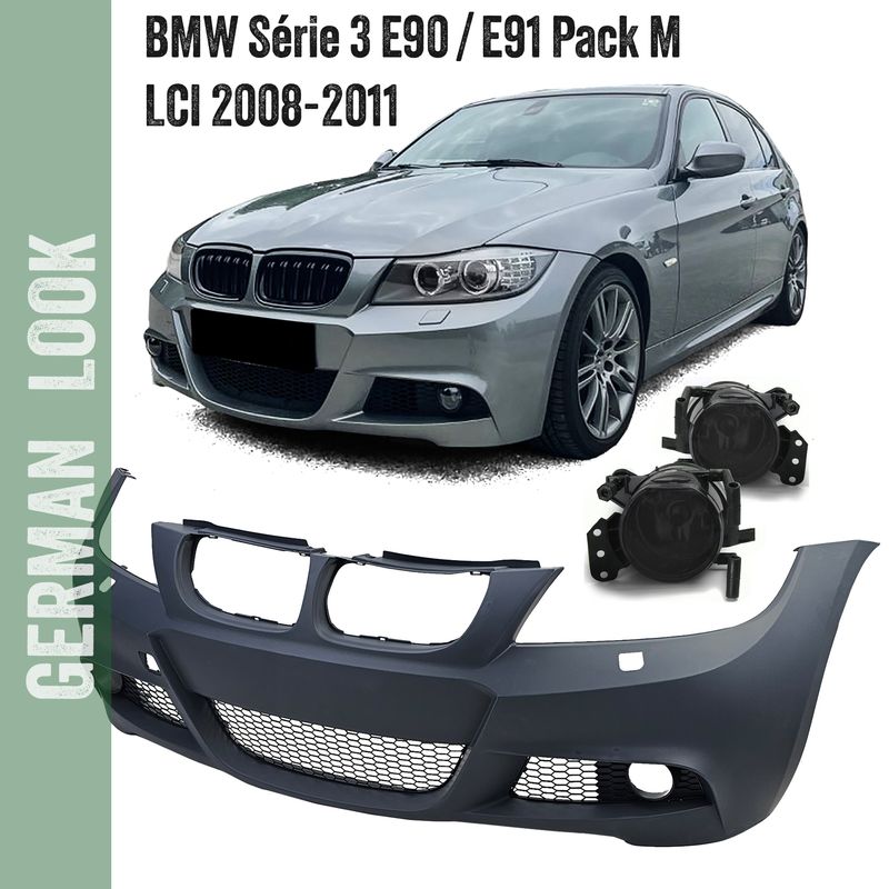 Pára-choques dianteiro Pack M para BMW Série 3 E90 E91 LCI sedan touring 2008-2011 + Faróis de nevoeiro pretos