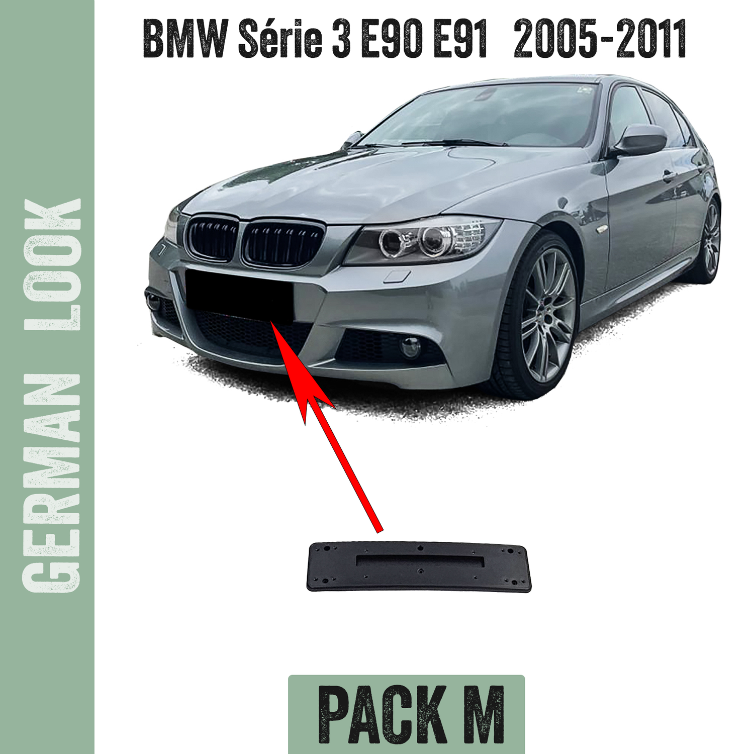 Suporte de matrícula para pára-choques dianteiro BMW Série 3 E90 E91 2005-2013