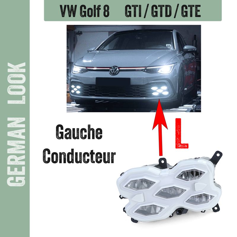Antibrouillard LED pour VW Golf 8 GTI GTD GTE - Gauche / Conducteur Antibrouillard LED pour VW Golf 8 GTI GTD GTE - Gauche / Conducteur