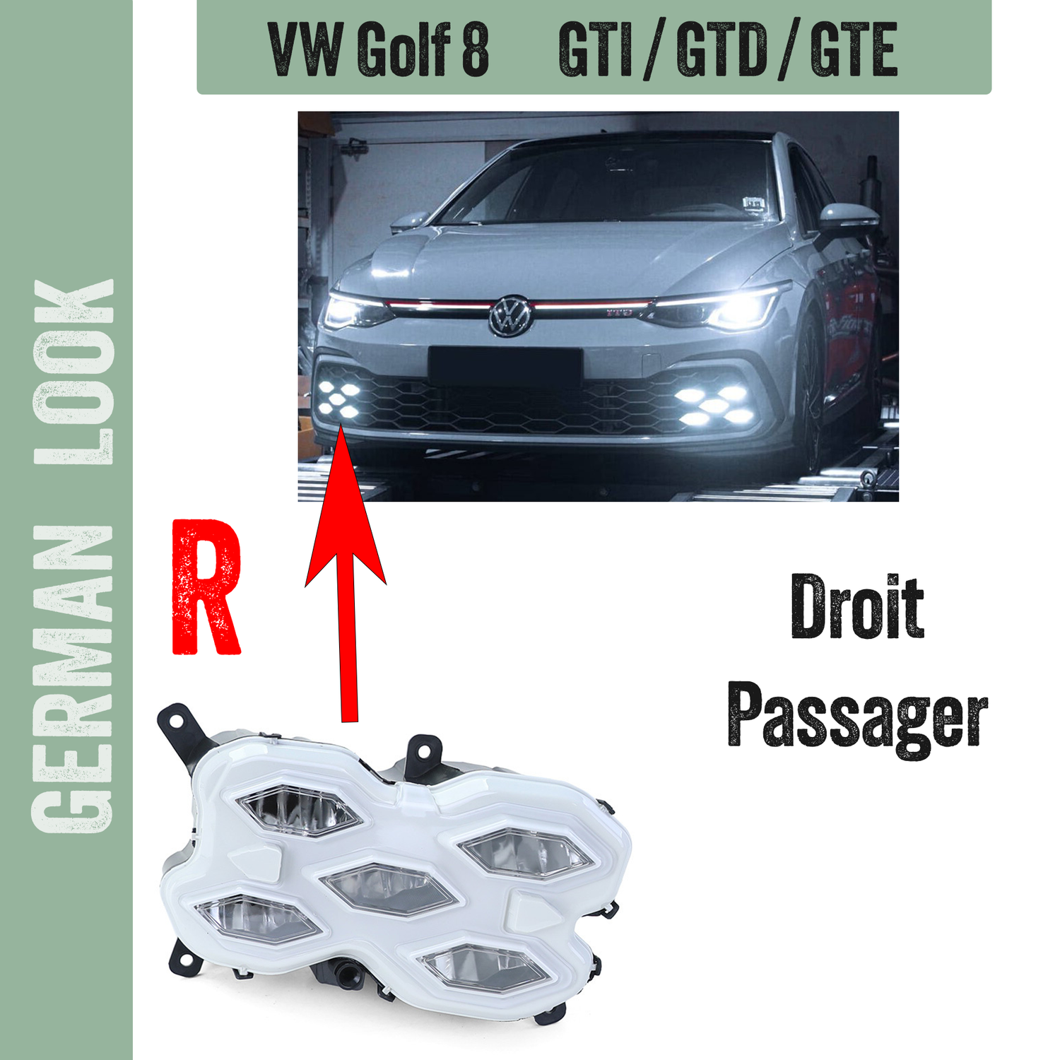 Antibrouillard LED pour VW Golf 8 GTI GTD GTE - Droit / Passager Antibrouillard LED pour VW Golf 8 GTI GTD GTE - Droit / Passager