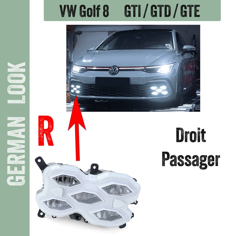 Antibrouillard LED pour VW Golf 8 GTI GTD GTE - Droit / Passager Antibrouillard LED pour VW Golf 8 GTI GTD GTE - Droit / Passager