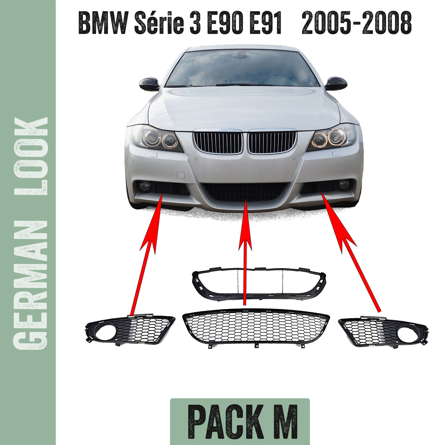 Grilles de pare-chocs avant BMW Série 3 E90 E91 2005-2008 – Kit complet OEM Grilles de pare-chocs avant BMW Série 3 E90 E91 2005-2008 – Kit complet OEM