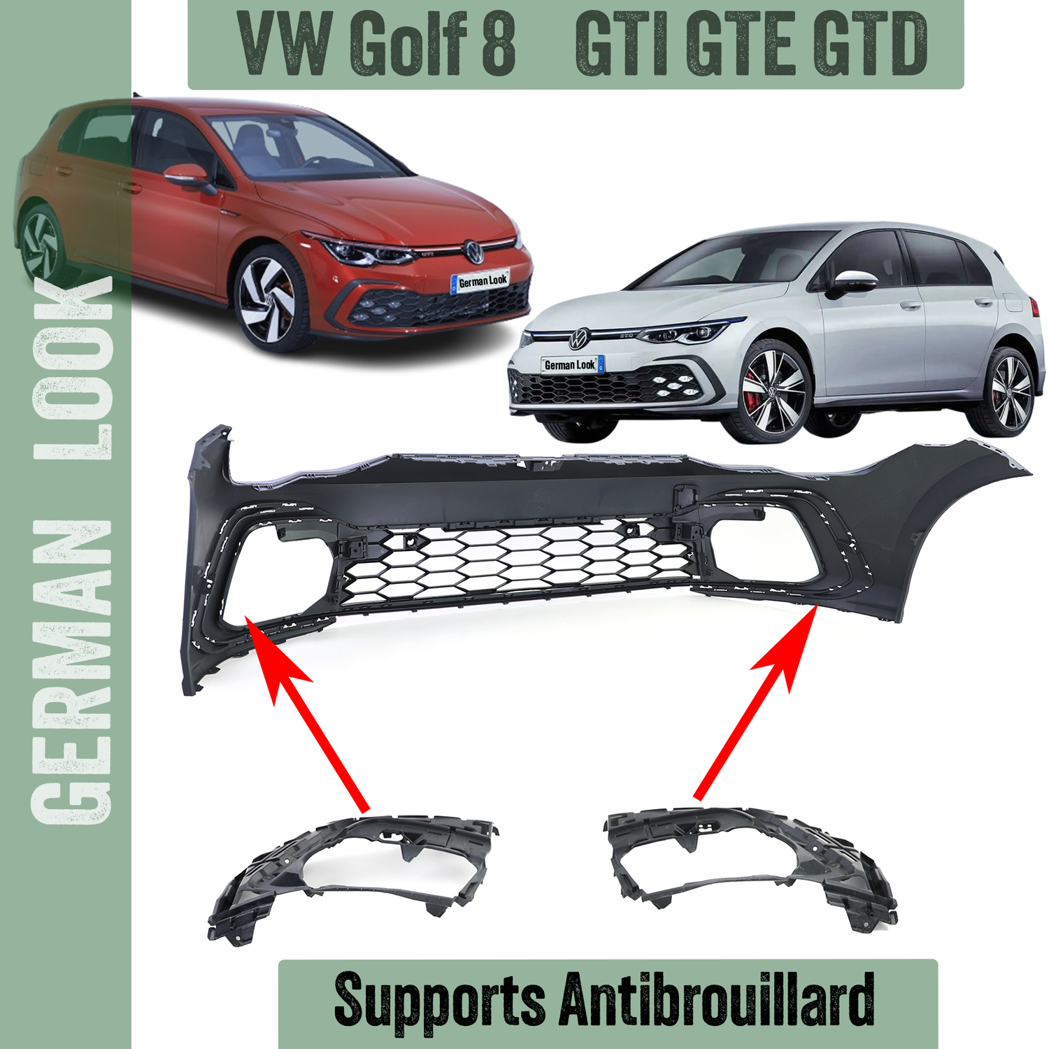 2 Supports pour antibrouillards LED pour VW Golf 8 GTI GTD GTE 2 Supports pour antibrouillards LED pour VW Golf 8 GTI GTD GTE