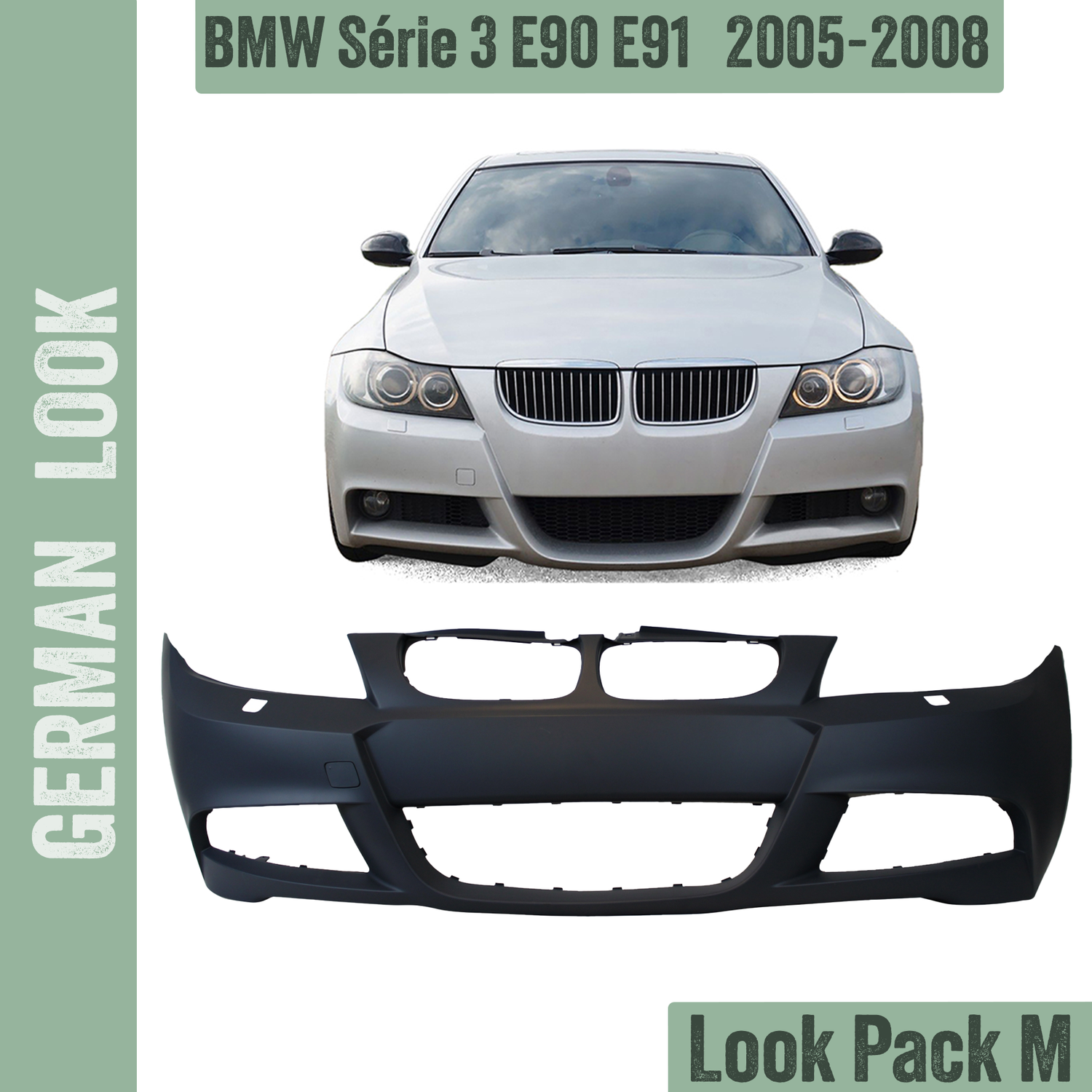 Pare-chocs avant Pack M BMW Série 3 E90 E91 2005-2008 – Look OEM ABS haute qualité