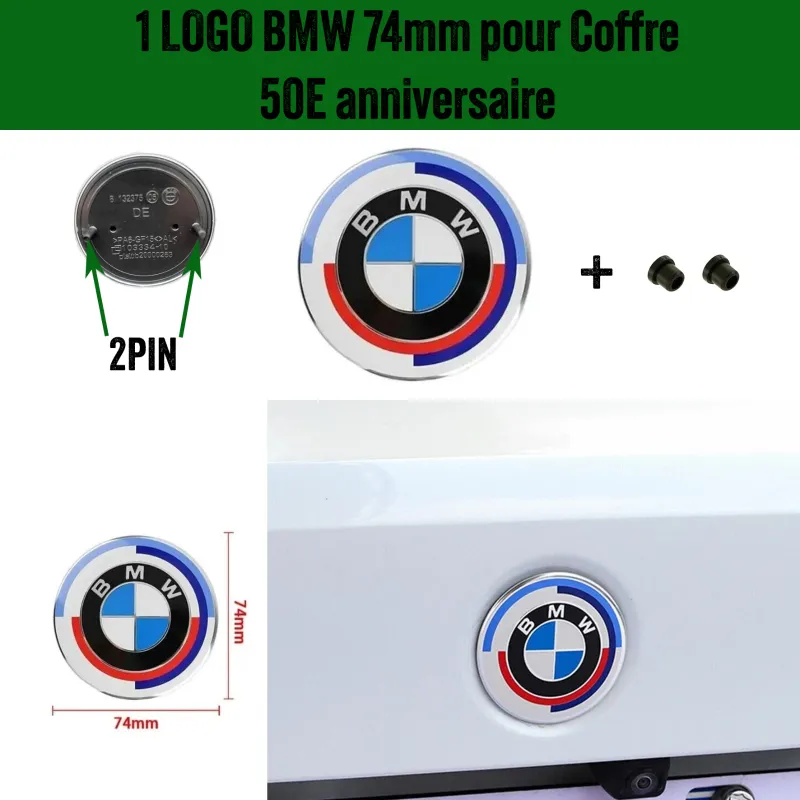 2x Logo Insigne emblème pour Capot + Coffre BMW de 82mm BMW 50Eme anniversaire