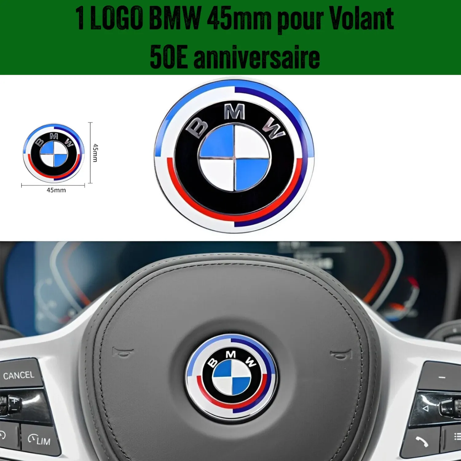 Insigne Logo Emblème Badge Adhésif pour Volant BMW 45mm 50E anniversaire