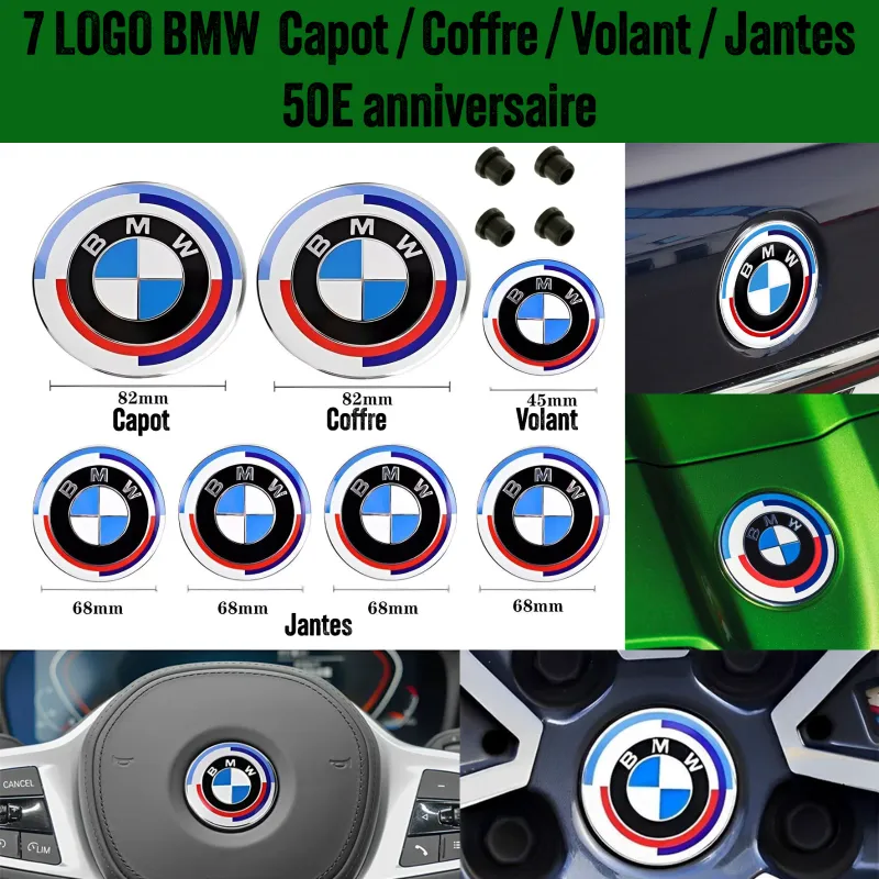 7 LOGO Emblème badge BMW 50E Anniversaire 4X 68mm + 2X 82mm + Volant 1x 45mm