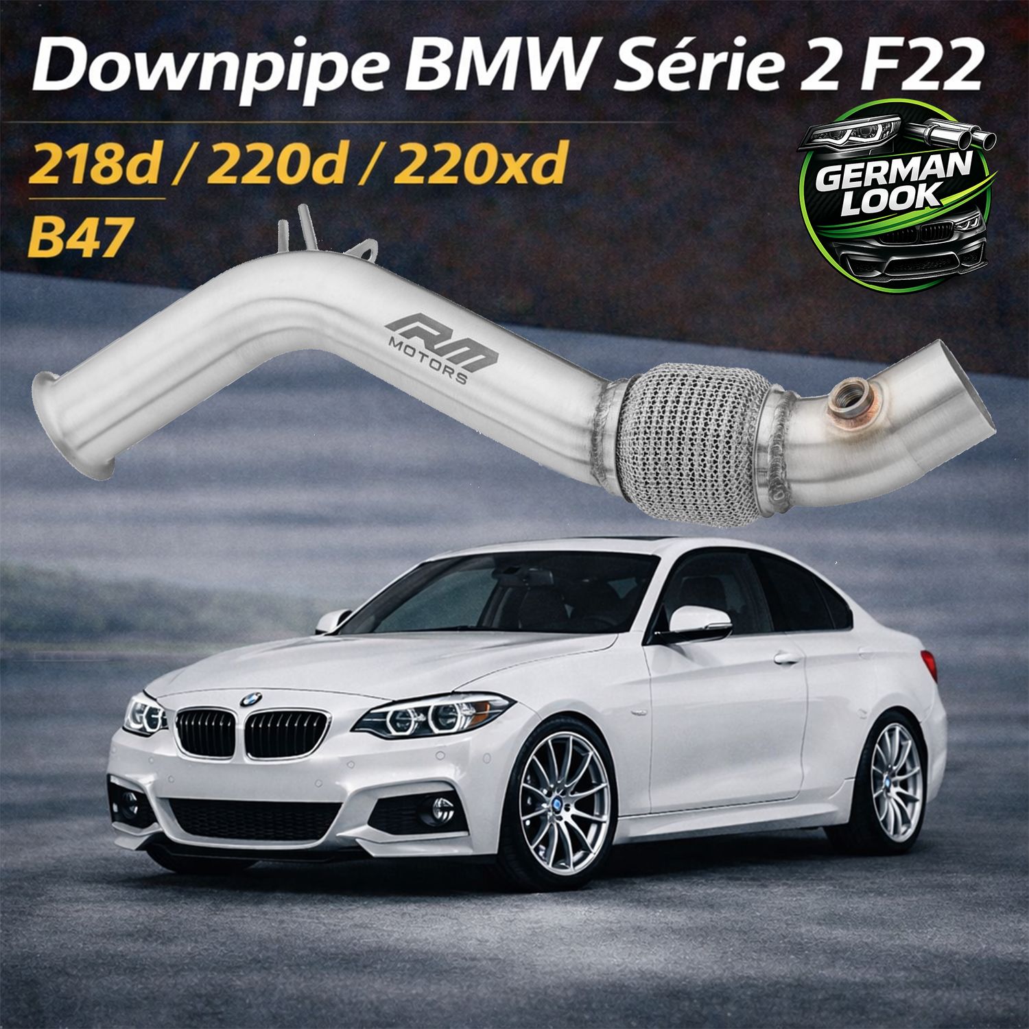 Downpipe RM Motors BMW F22 218d 220d 220xd B47 Euro 6 Inox