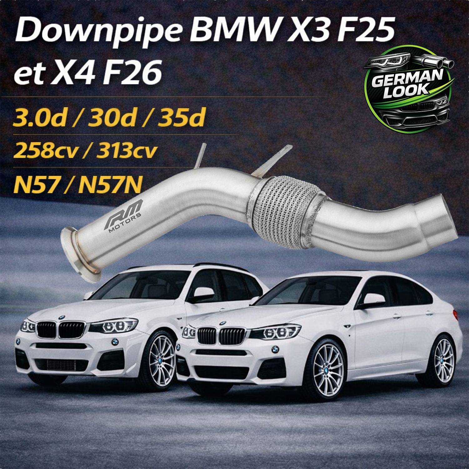 Downpipe BMW X3 F25 X4 F26 30d 35d N57 Inox 76mm RM Motors