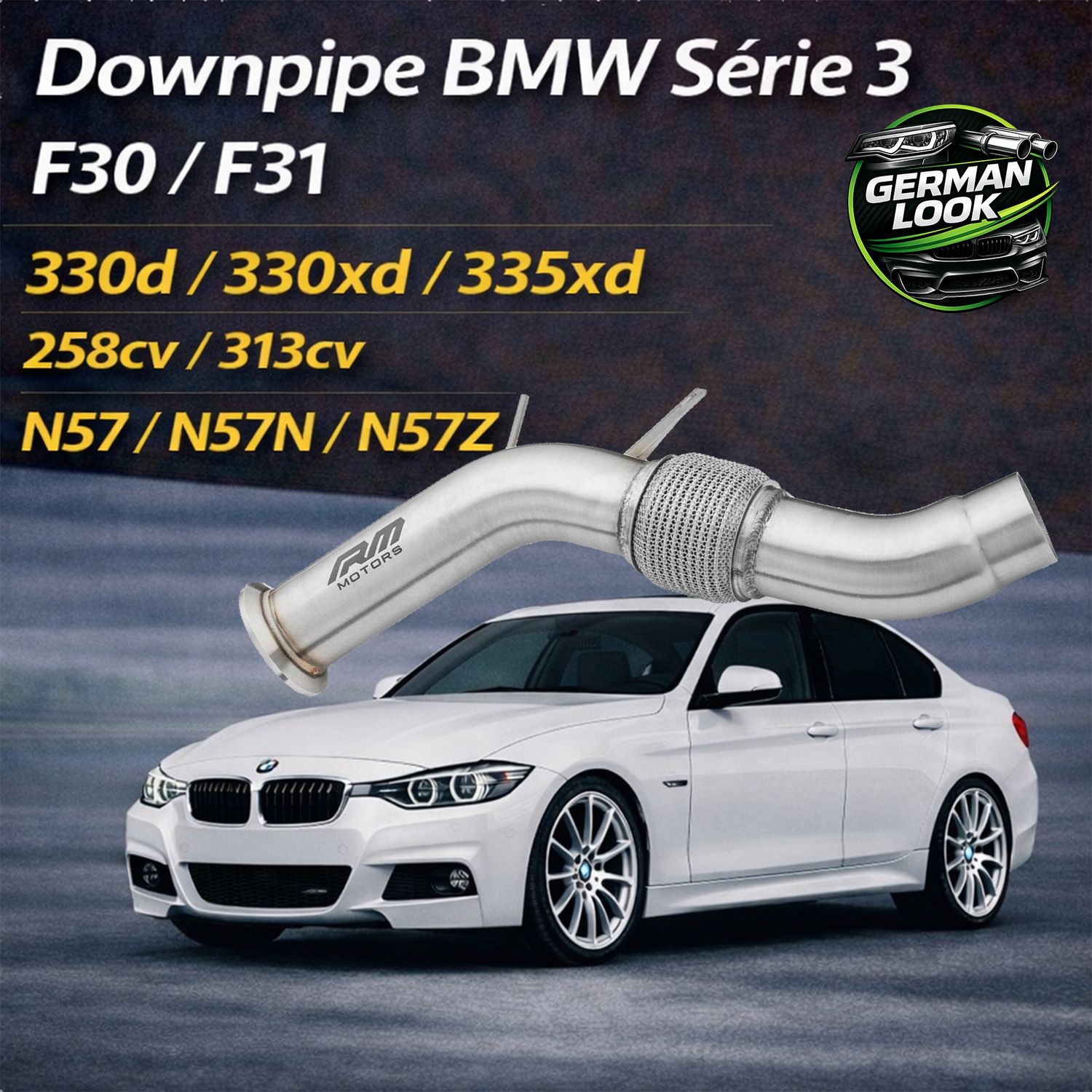 Downpipe BMW F30 F31 330d 335xd N57 Inox 76mm RM Motors