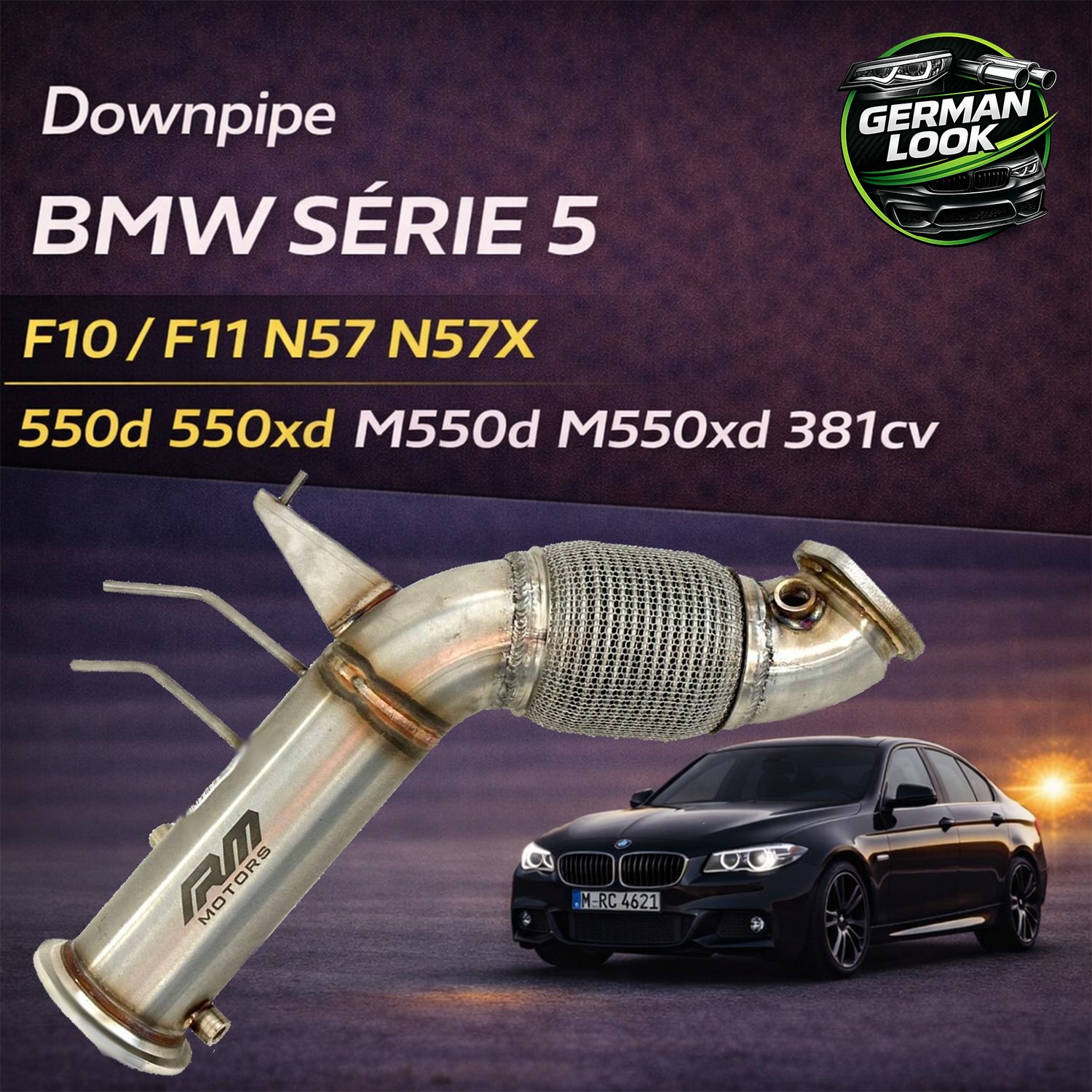 Downpipe RM Motors BMW Série 5 F10 F11 N57X M550d M550xd 381cv Inox Performance