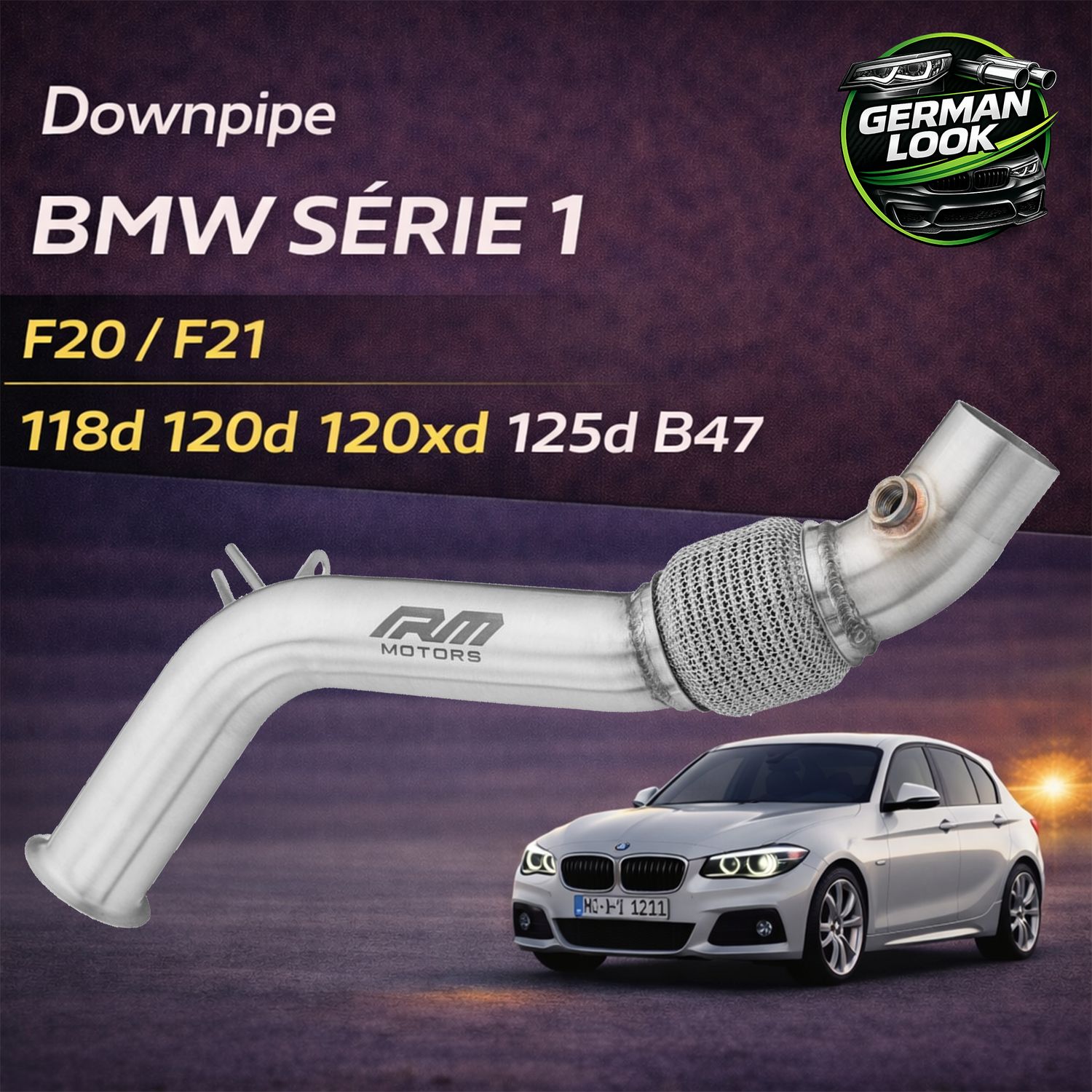 Downpipe RM Motors BMW Série 1 F20 F21 B47 118d 120d 120xd 125d Euro 6 Inox
