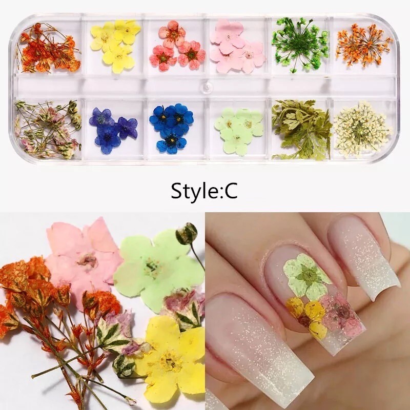 1 Box Nail Art Dry Flower Decor Art Nail Decoration Dry Flower Series - Style C