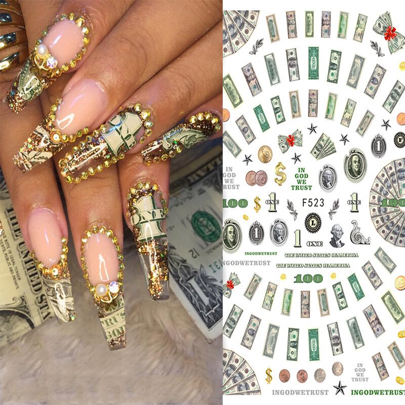 New Design Money Dollar Wealthy Rich Style Nail Art Stickers