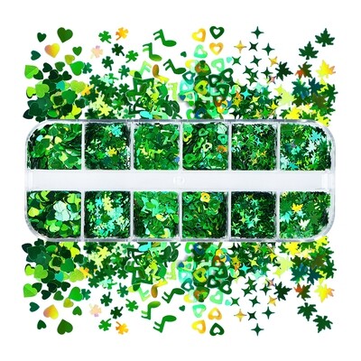 Mixed Spring Green Nail Art Sequins Shiny Love Heart Shamrocks Shape Glitter Flakes Nail