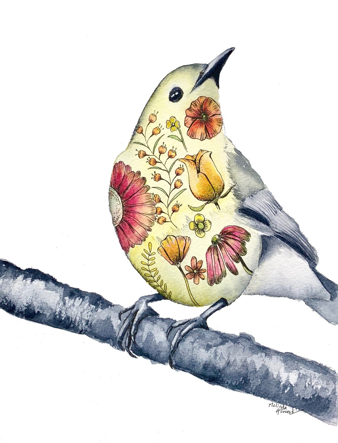 8x10 Warbler - Tattoo Bird Series Print