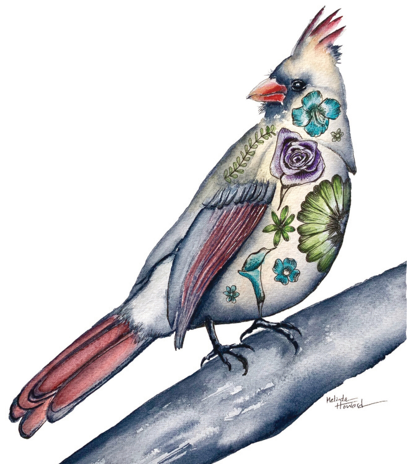 8x10 Female Cardinal - Tattoo Bird Series Print