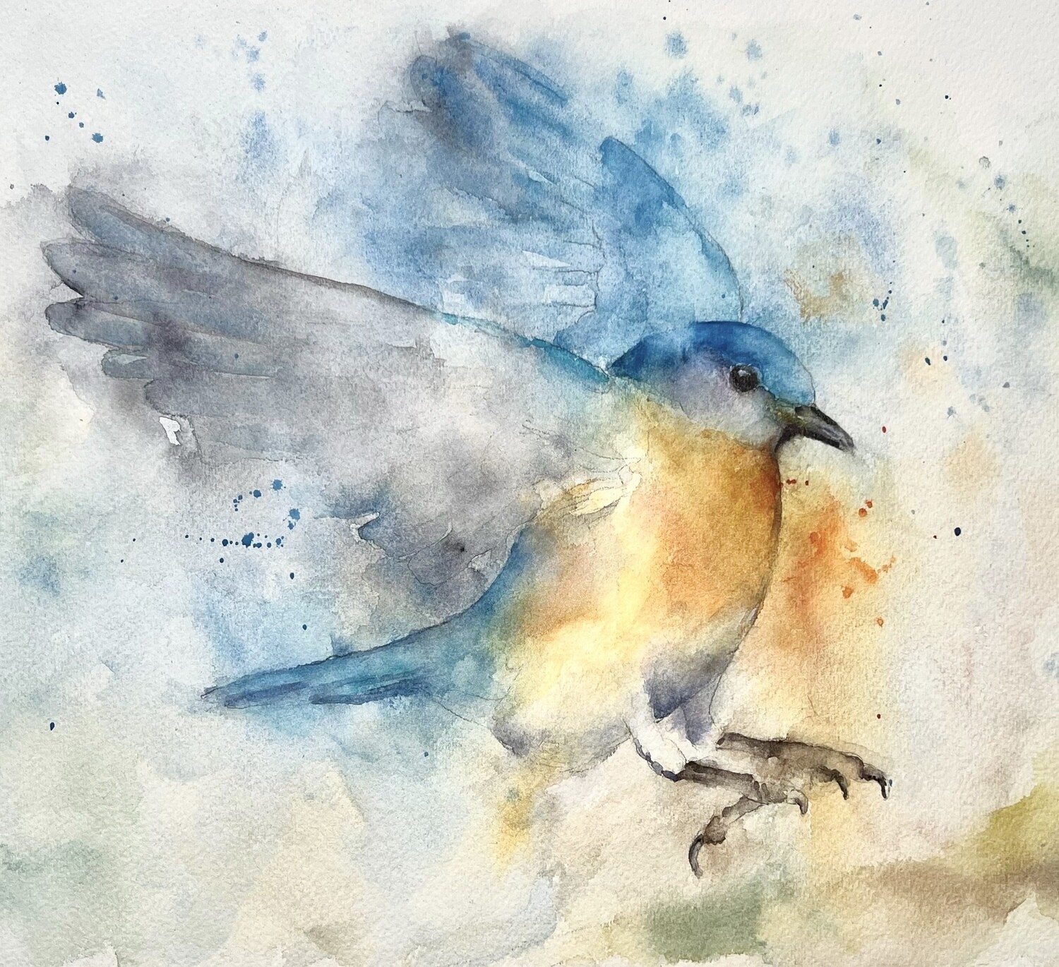 10x14 Original Loose Watercolor Bluebird Painting