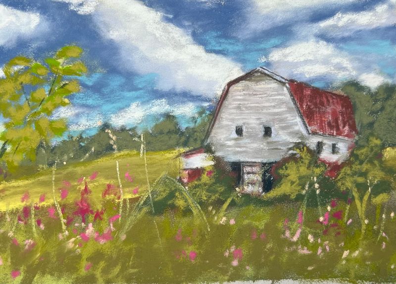 "Quiet Barn" Pastel Painting, 6x4"