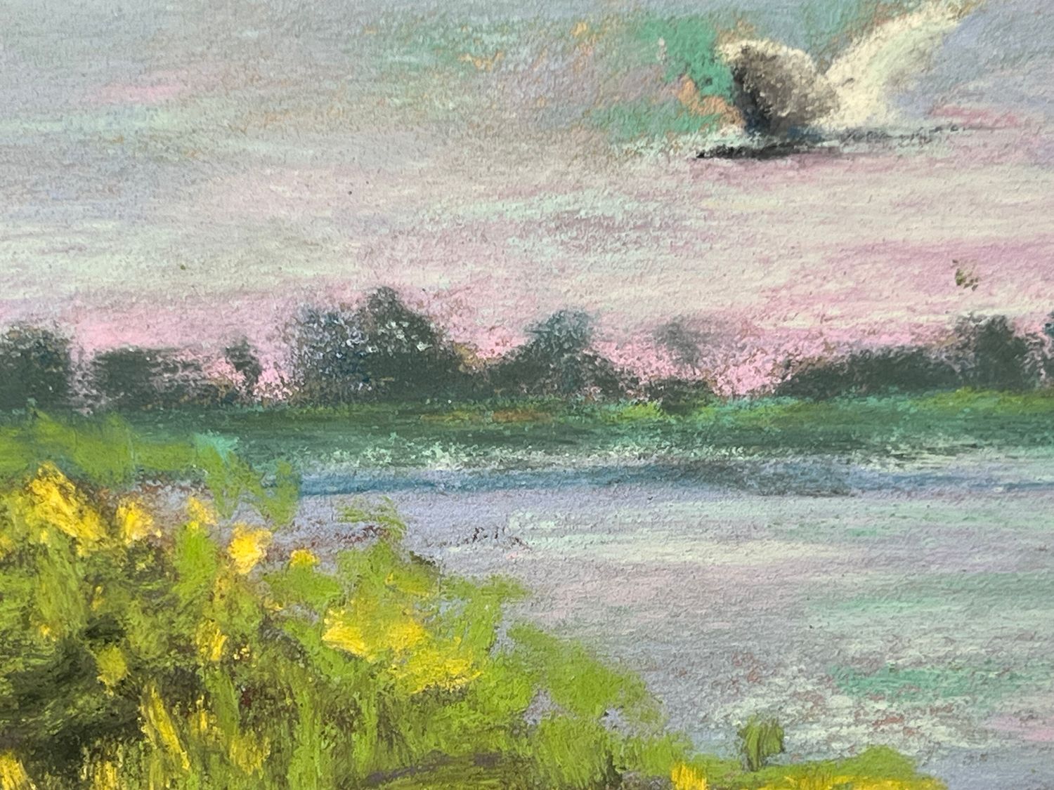 "Flying Marsh Bird" Pastel Painting, 7x5"