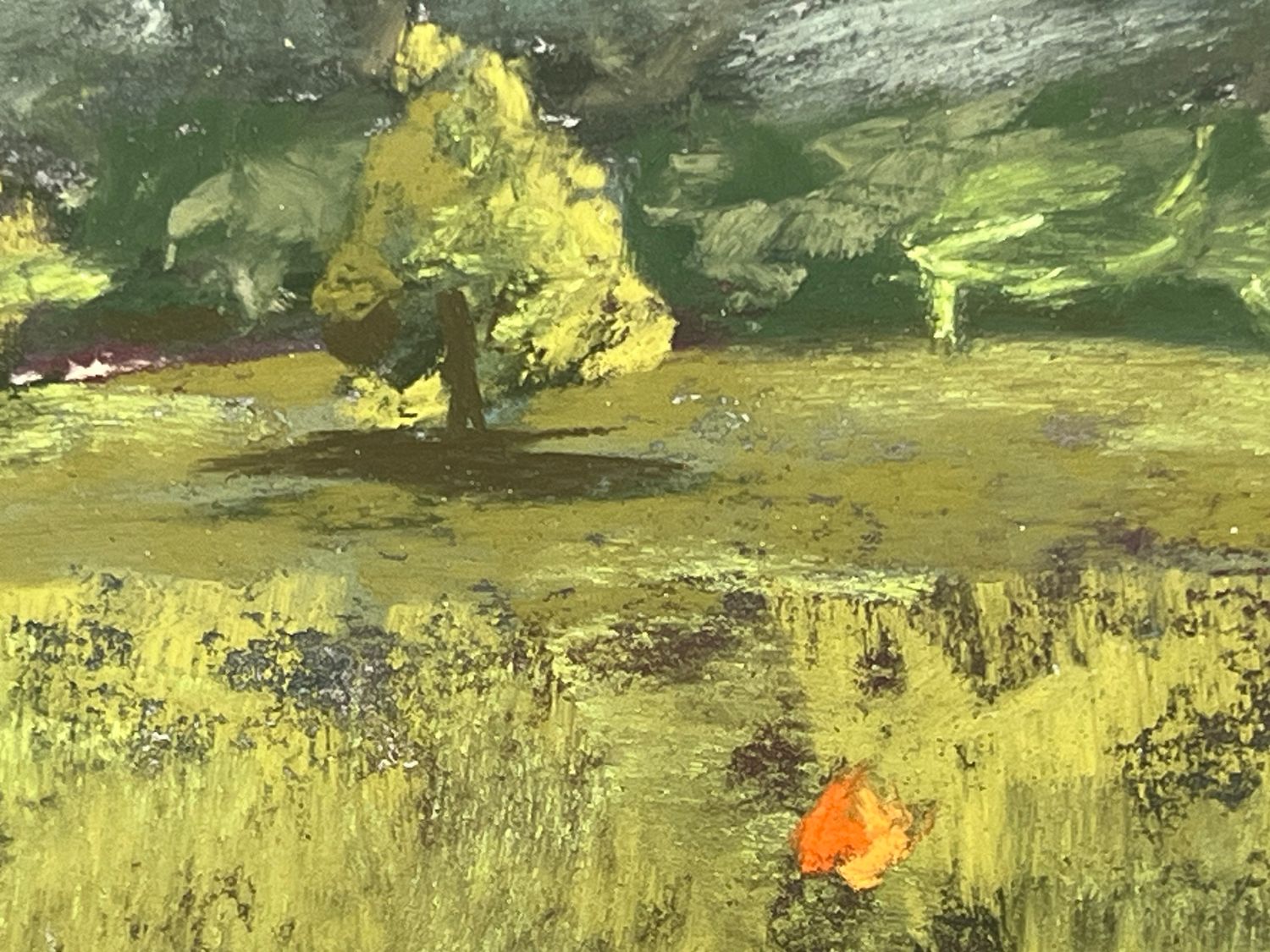 "Orange Flower Field &amp; Mount" Pastel Painting, 7x5"