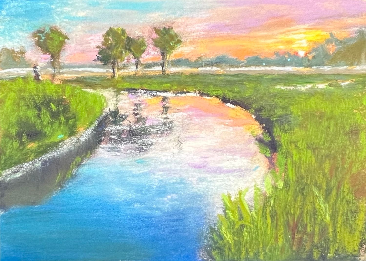 &quot;Sherbet Marsh&quot; Pastel Painting, 6x4&quot;