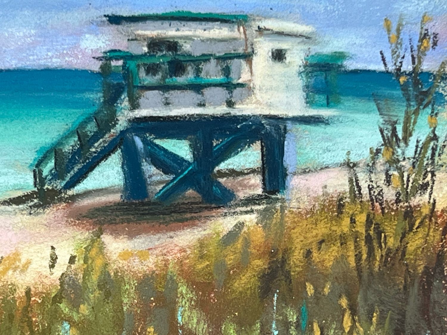 "Beach Hut" Pastel Painting, 6x4