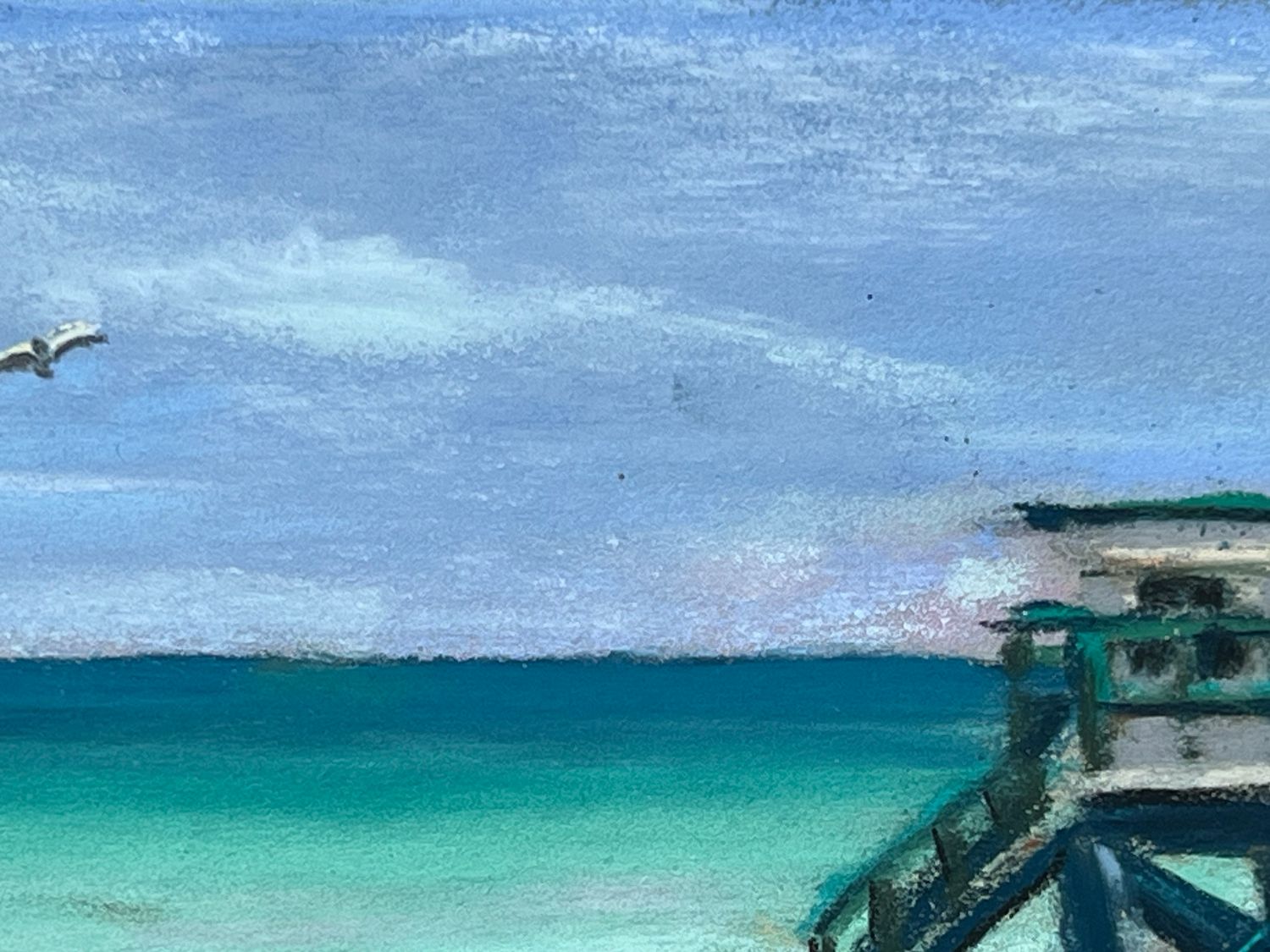 "Beach Hut" Pastel Painting, 6x4